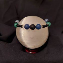 Emerald, Blue Aventurine, Black Lava Rock Crystal Bracelet 