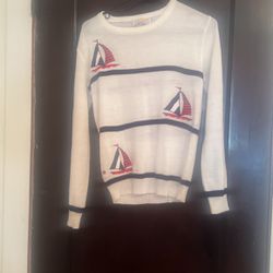 Vintage Acrylic Sweater With Sailboats and Anchors