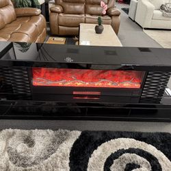 Black TV Stand w/ Bluetooth & Speakers 