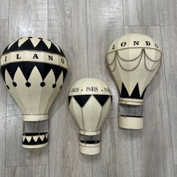 Rare HTF Metal City Hot Air Balloon Wall Decor Lot Dr. Livingstone I Presume