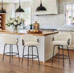 3X Light Linen 26” swivel fabric barstools