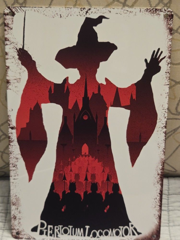 Harry Potter Professor McGonagall Sign Tin Silhouette Casting Spell Rustic 8x12"