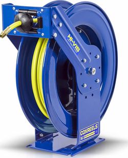 COXREELS TSH-N-3100-HV Retractable Supreme Duty Spring Rewind Hose Reel for air/Water: 3/8" I.D., 100' high Visibility Safety Hose, 300 PSI, Made in U