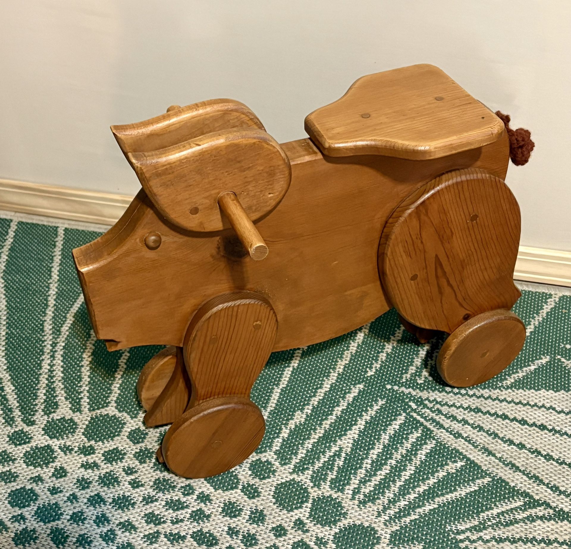 Vintage Wooden Ride-on Pig Toy