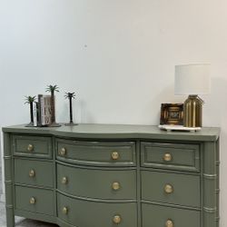 Faux Bamboo Green And Gold Dresser Lot Of Storage 