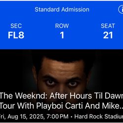 WEEKEND 5/15 ROW 1 FLOOR SEAT