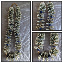 Beaded Graduation Money Lei With Brown & Blue Beads