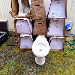 10 Brand New Toilets - 6 Kohler + 4 Gerber (1 Open Box) - Great for Rentals, Flips, or Remodels!
