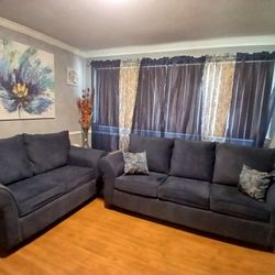 Blue Fabric Sofa And Love Seat 