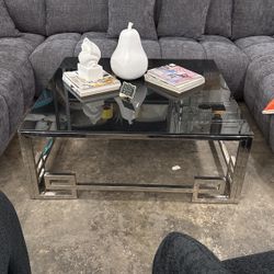 Coffee Table Black Glass Top Metal Frame New - 41x16”H- Home / Office- Delivery 🚚 Available 