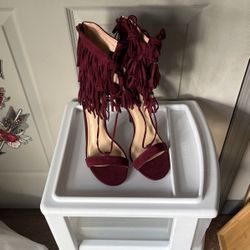 Burgundy Fringe Heels