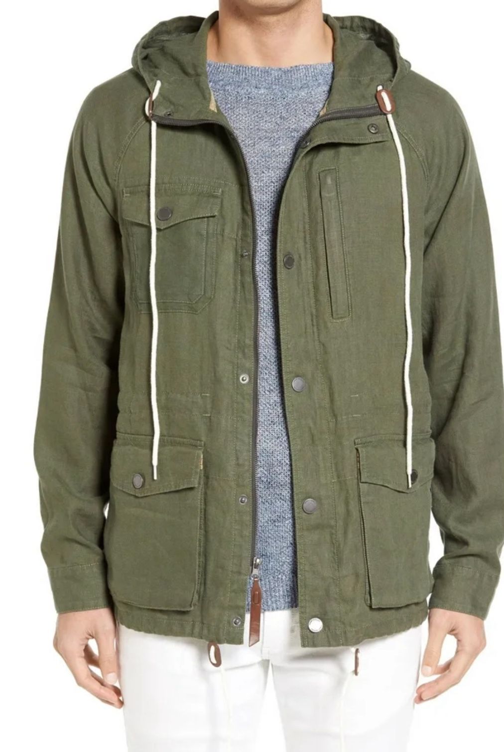 Man Tommy Bahama Harbor Linen Hooded Jacket Green Size XXL New