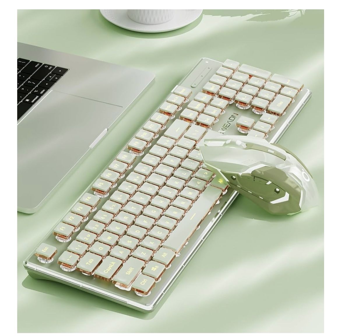 EWEADN V3 Wireless Keyboard and Mouse with Single Backlit, Metal Panel, Bluetooth/2.4G Rechargeable Silent Keyboard and Mouse Combo Light up Full Size