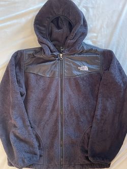 Girls black North Face hooded fleece zip up jacket $25 size XL 18