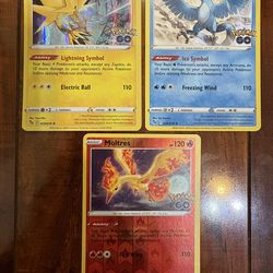 Pokemon Zapdos, Articuno & Moltres Legendary Birds Set Pokemon GO Holo Lot of 3