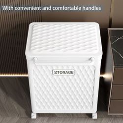 105 QT Laundry Hamper with Wheels and Lid, White 