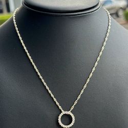 Jewelry .925 solid sterling silver rope Chain necklace 20.00” 4.90 grams 2.50mm with natural diamonds 0.30CTW round pendant charm