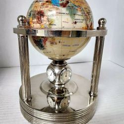 BEAUTIFUL Mother Of Pearl gemstone Globe With Barometer And Compass