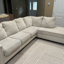 Big White Fur Sectional,  Worn but COMFORTABLE
