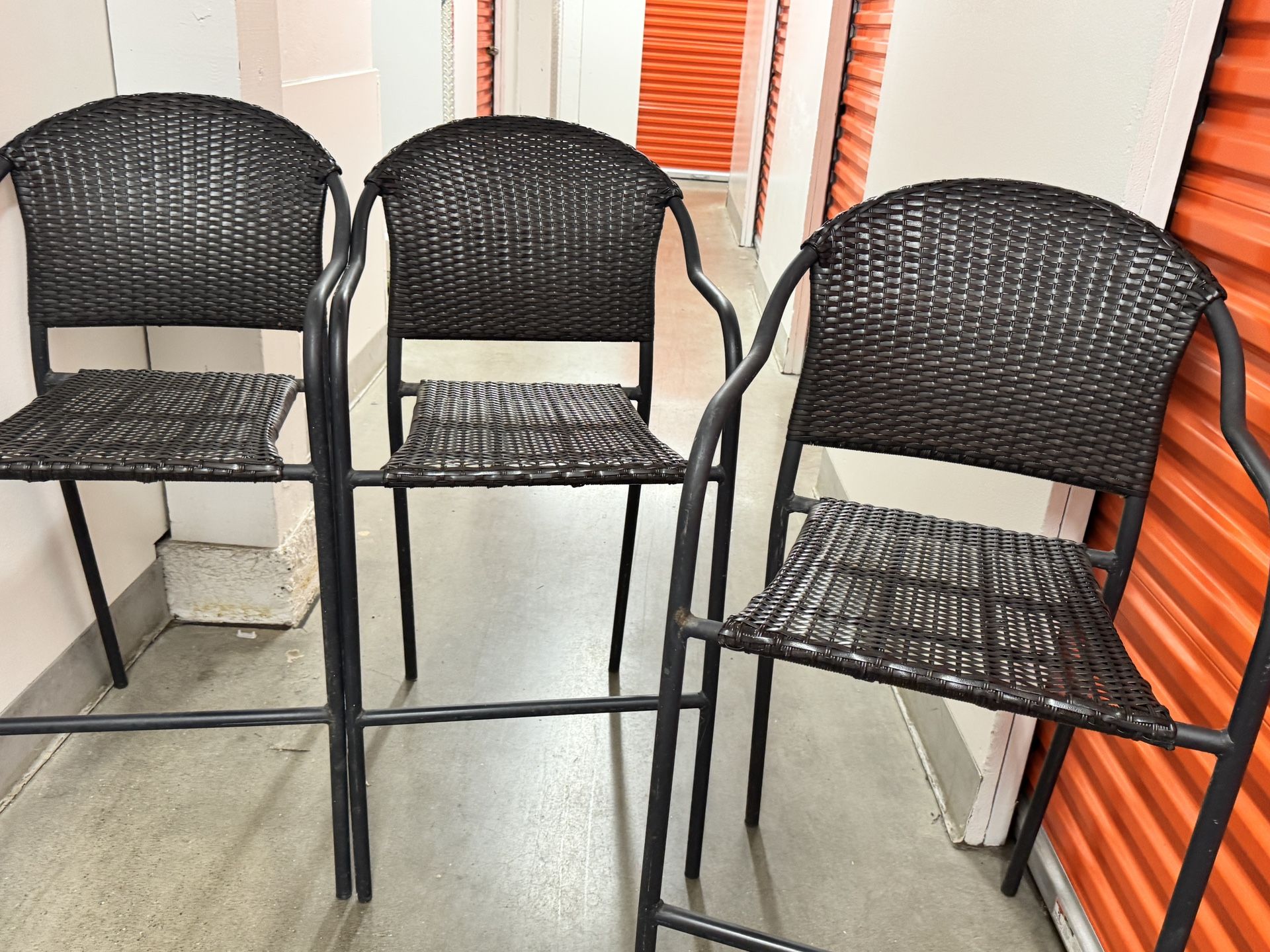3 Pelham Bay Wicker Bar Stools Stackable