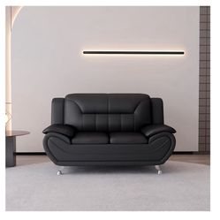 Michael Modern Faux Leather Upholstered Stainless Steel Legs Living Room Loveseat, Midnight Black