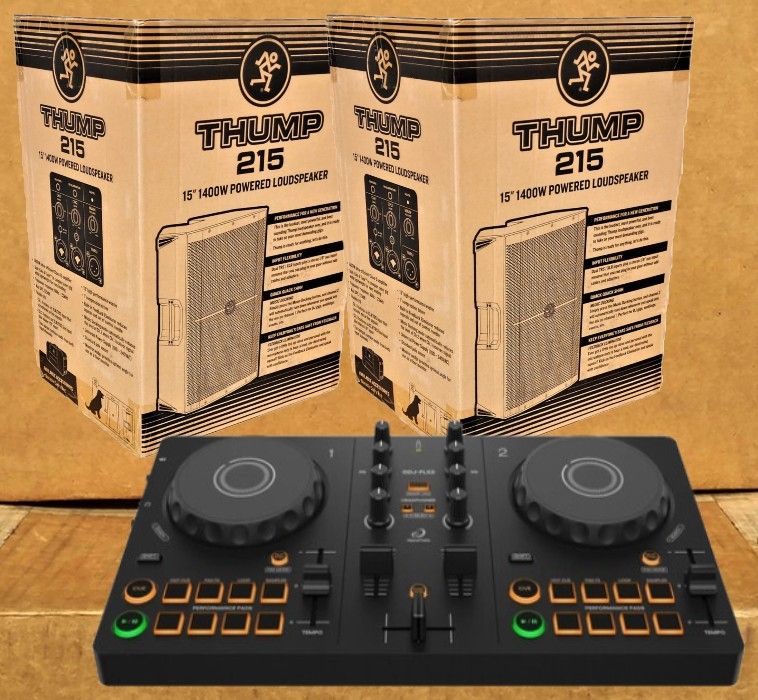 Pioneer DJ DDJ-FLX2 2 Channel Mixer Rekordbox Serato Controller Mackie Thump 215 Powered Speaker System 2800 Watts Package 🚨 No Credit Needed 🚨 