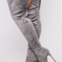 Grey over the knee boots