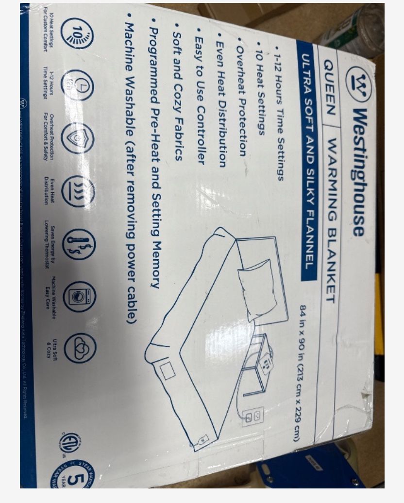 Westinghouse Electric Blanket Queen Size, Super Cozy Soft Flannel 84" X 90" Heated Blanket With 10 Fast Heating Levels & 1-12 Auto-Off, Machine Washab