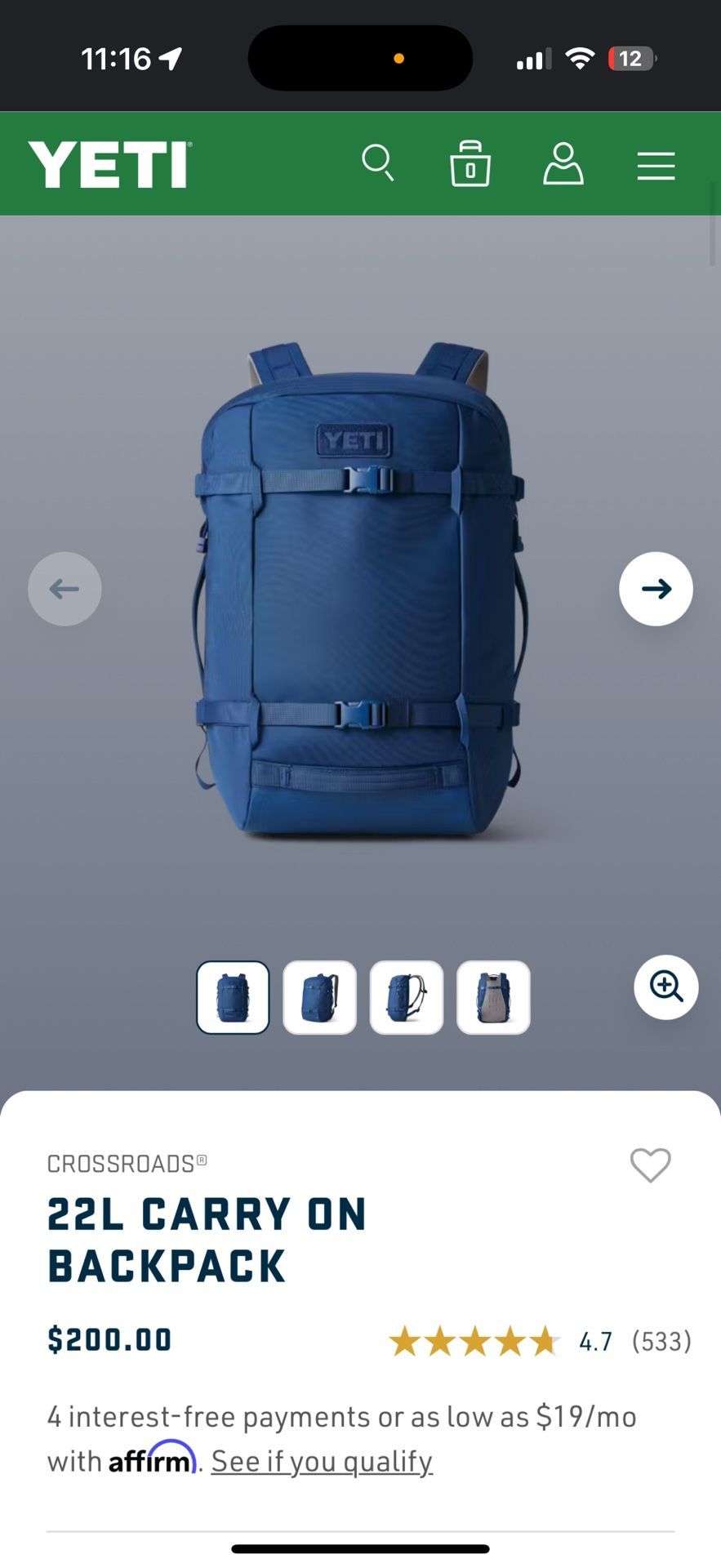 Yeti CROSSROAD CARRY ON BACKPACK