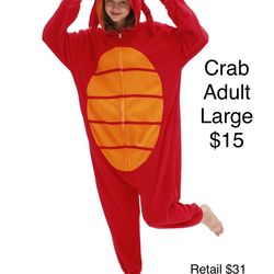 Adult Crab Costume Onesie Large Halloween Crawlfish / Traje De Crangrejo Adulto Grande