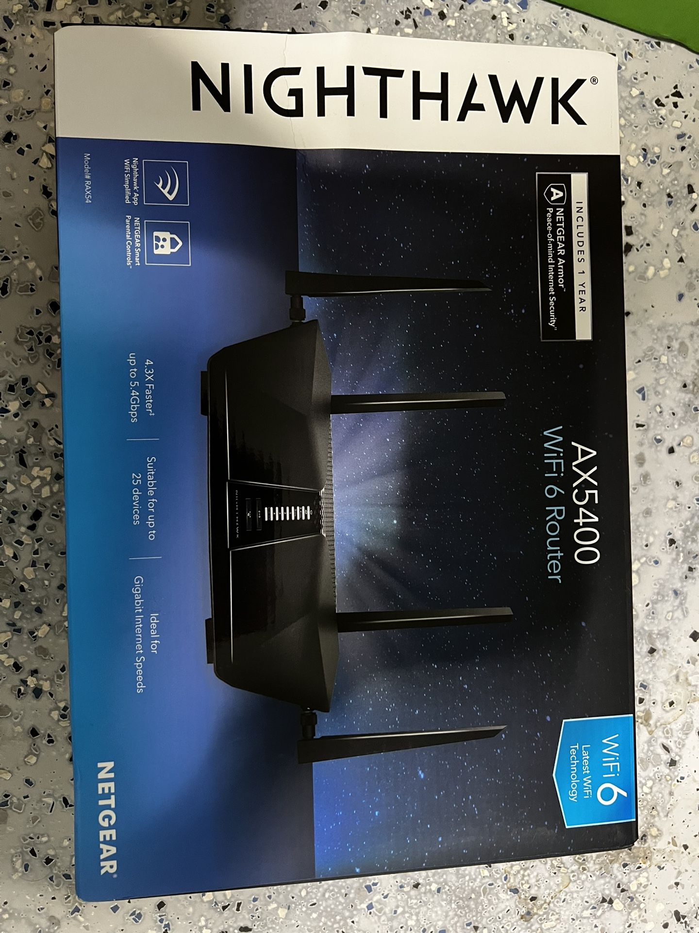 NETGEAR Nighthawk 6-Stream Dual-Band WiFi 6 Router (RAX54S) – Security Features, AX5400 Wireless Speed, Up to 5.4 Gbps, Covers up to 2,500 sq. ft., 25