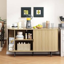 Buffet Cabinet with Storage, Fluted Sideboard Buffet with Sliding Door, Coffee Bar Cabinet with Adjustable Shelf, Console Table, Accent Table for Entr