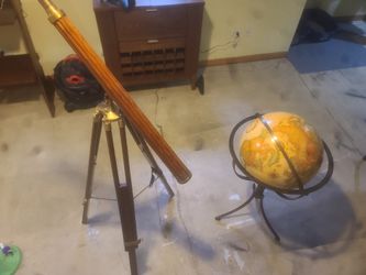 Mint Condition Vintage Telescope And Globe With Stand Set