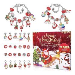 Brand New 2023 Christmas Advent Calendar Charm Bracelets for Girls, SIXNIE 24-Days Xmas Countdown Calendar with 2pcs DIY Charm Bracelets Kits