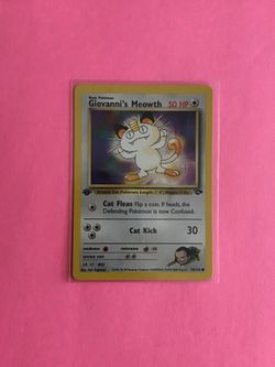 1st edition Giovanni’s Meowth 74/132 Pokemon Card from Gym Challenge Set