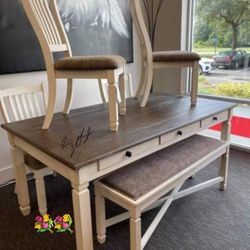 Brand New ✨ By Ashley Signature Dining Table, Bench  And Chairs Bolanburg 🌟🌟🌟 Financing Options ✅ Dining Room 