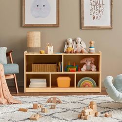 250 OOOK Montessori Shelf 5-Section Wooden Storage Cabinet, 2-Shelf Toy Organizers and Storage, Kids Classroom Organizer, Playroom, Daycare and Presch