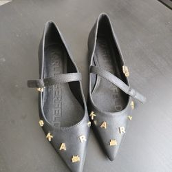 Karl Lagerfeld Paris Black Mary Jane Flats with Gold Letters – Brand New