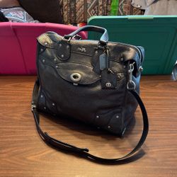 Coach Leather Satchel | Dark Metallic Silver/Grey/Black 