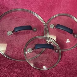 Rachael Ray Replacement Glass Lid Teal Handle Set 9 1/4”  6 1/4”  5 1/2”  Like NEW!