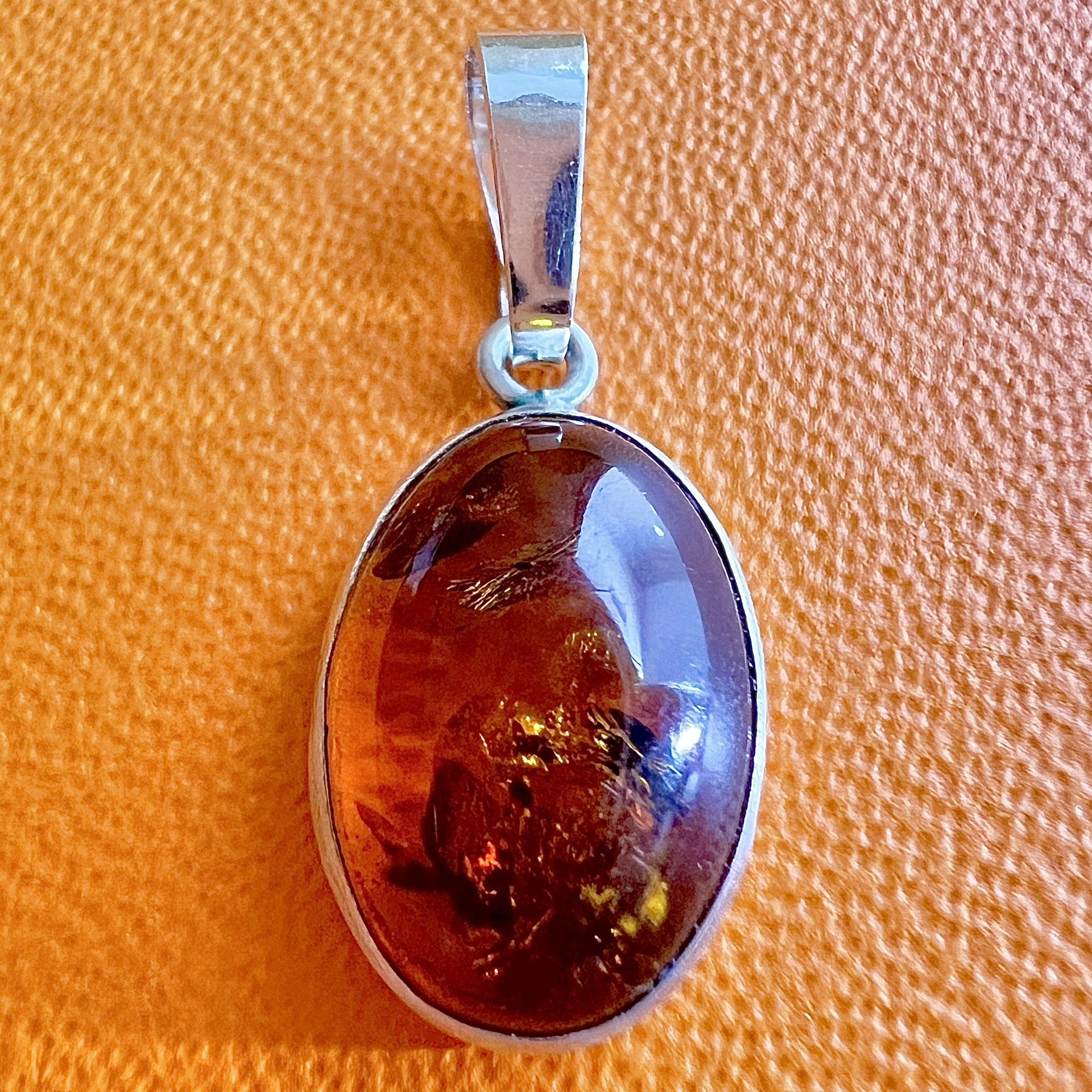 Vintage Amber Sterling Silver 925 Pendant for Necklace