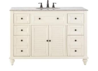 Home Decorators Collection   Hamilton 49.5 in. W x 22 in. D Shutter Bath Vanity in Ivory with Granite Vanity Top in Grey with White Basin