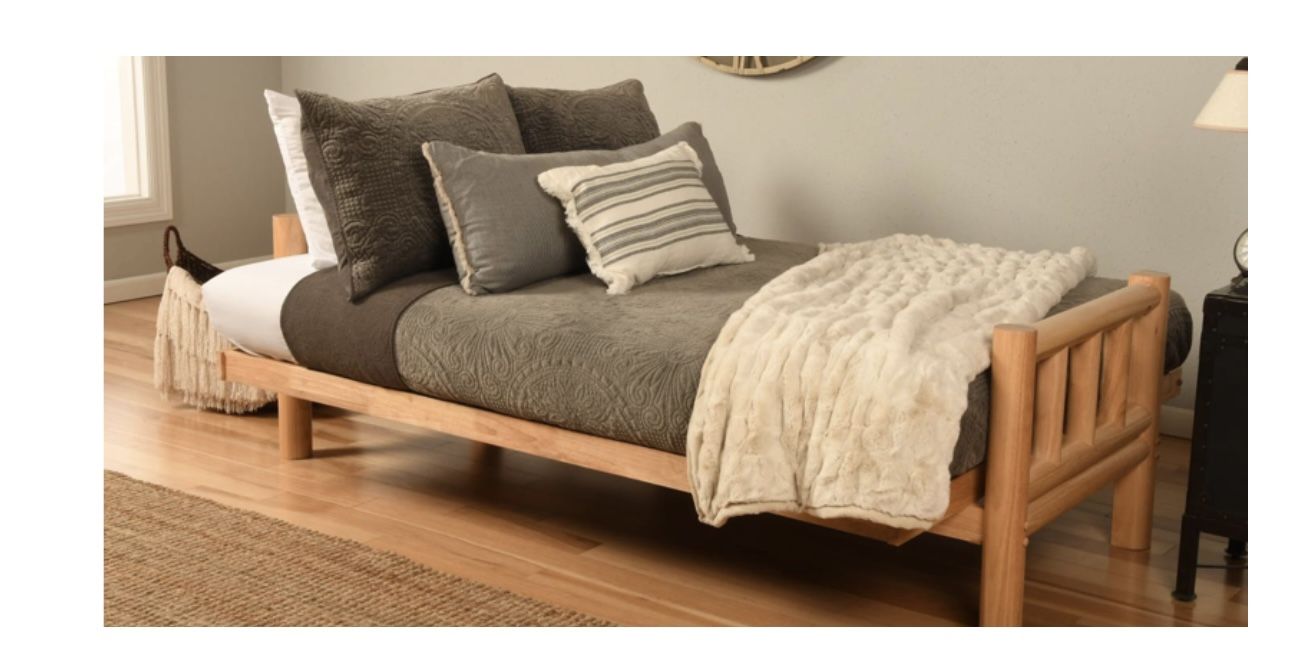 FUTON SOFA BED CONVERTIBLE SOLID WOOD INCLUDED MATTRESS