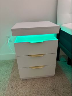 Modern White LED Nightstand – Good Condition