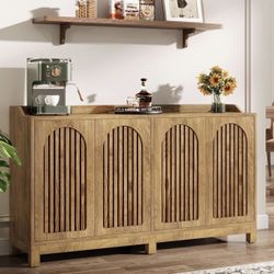 New assembled 57" Buffet Cabinet with Storage, Long Sideboard Cabinet with Doors & Adjustable Shelves, Wood Accent Sideboard for Dining Room, Living R