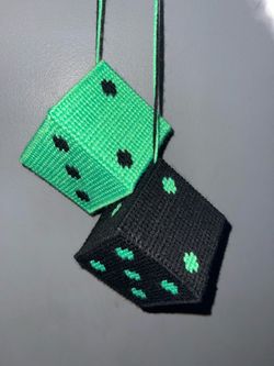 Fuzzy Hanging Dice Pair Green and Black