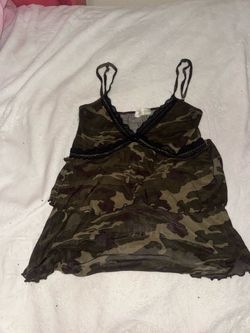 Camo Print Lace Trim Cami Top