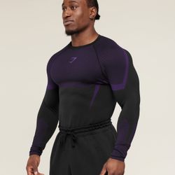 Gymshark ONYX V5 Black And Purple Long Sleeve Shirt L Size
