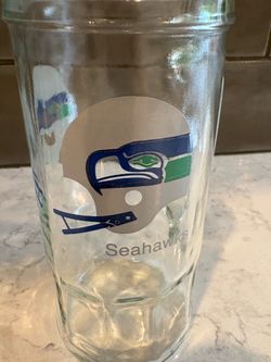 Set of 4 Vintage Seattle Seahawks Authentic 1980s Glass Beer Stein / Mug – 7” Tall