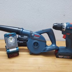 Bosch Cordless Power Tools Compact Drill Driver Blower LED Lithium 18v 2.0 Ah Battery Charger Brushless